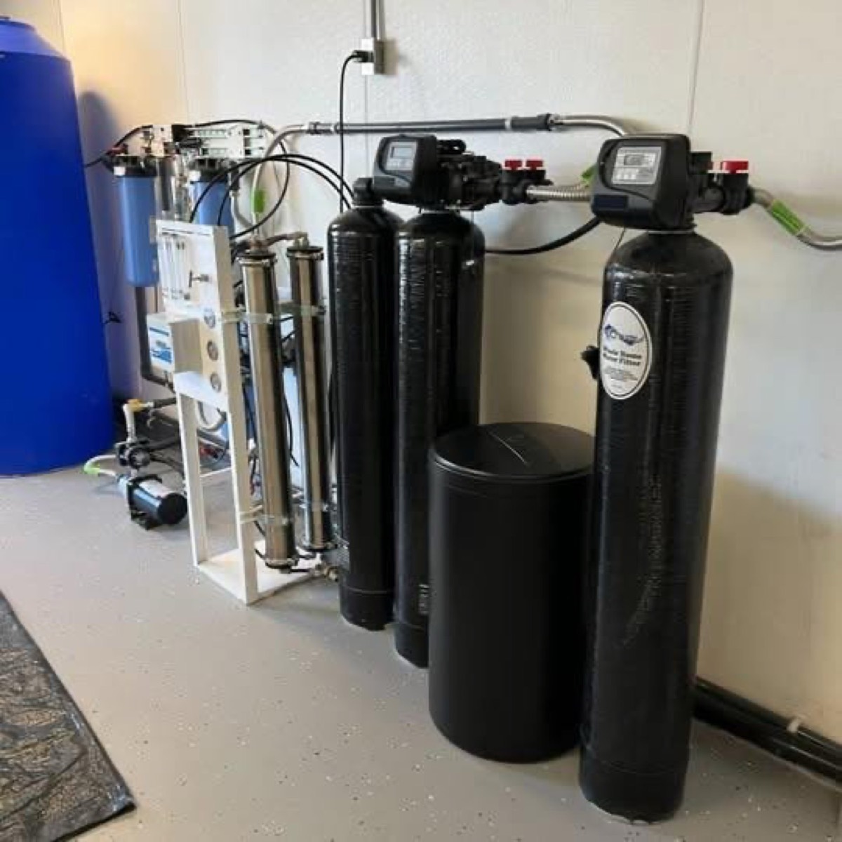 Softener, carbon tank, UV and commercial RO in one room